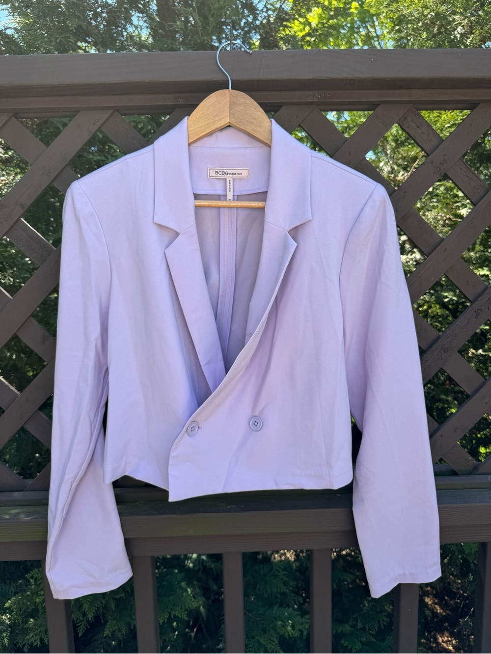 BCBGeneration Cropped Lavender Double-Breasted Blazer